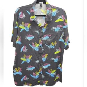 Volcom Black Tropical Print Short Sleeve Shirt Large Resort Festival Beach Skate